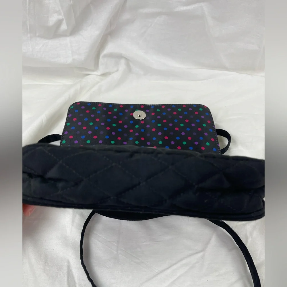 Vera Bradley Quilted Black Crossbody Bag with Polka Dot Interior